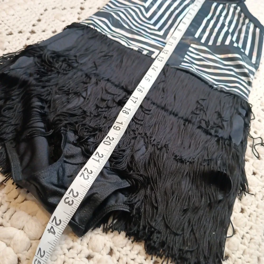 Weissman Dance Costume LC Black Shimmer Fringe Leotard Recital Competition‎